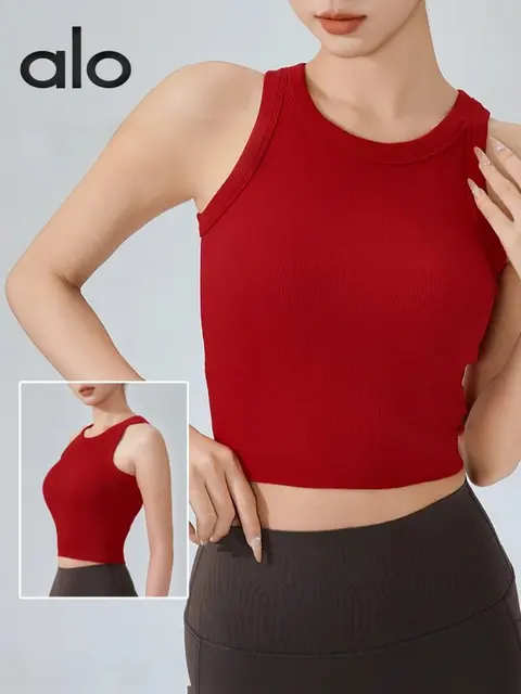alo Red Ribbed Crop Tank Top