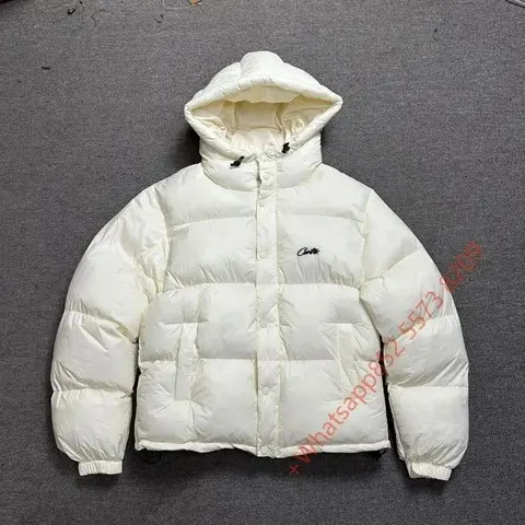 White Hooded Puffer Jacket with Corte Logo