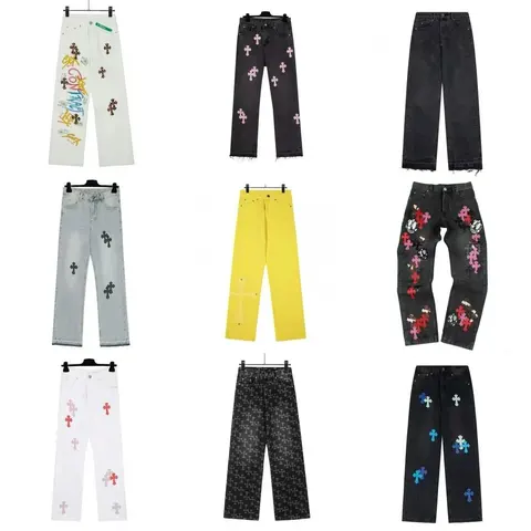 Cross Embroidered Denim Pants Collection