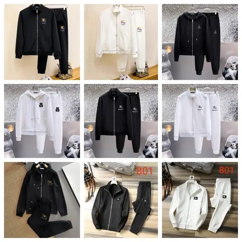 Burberry Inspired Tracksuit Collection - Black and White Hoodie & Jacket Sets