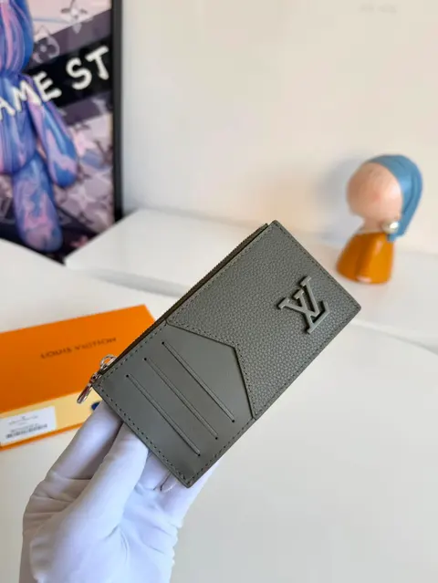 Louis Vuitton Grey Leather Zip Wallet