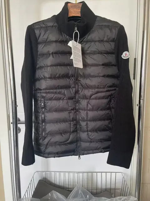 Moncler Black Quilted Vest with Knit Sleeves