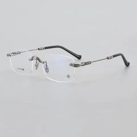 Titanium Rimless Eyeglasses with Ornate Hinges