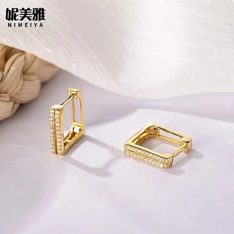 NIMEIYA Gold Square Hoop Earrings with Crystal Accents