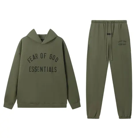 Fear of God Essentials Olive Green Hoodie and Jogger Set