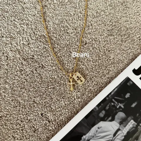 Gold Cross and Dog Tag Necklace