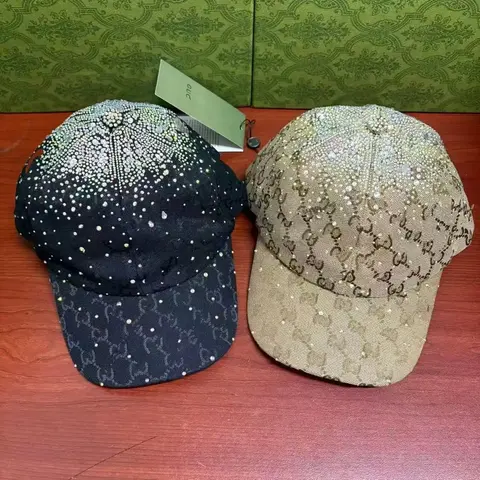 Gucci Crystal-Embellished Monogram Baseball Caps