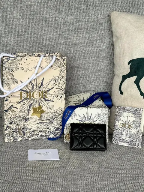 Christian Dior Quilted Leather Wallet with Gift Box and Packaging