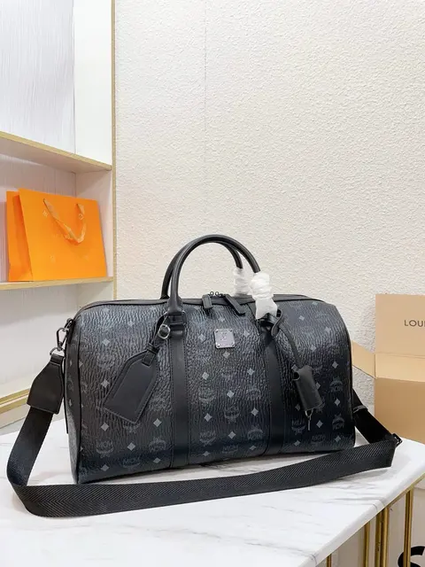 MCM Black Monogram Weekender Duffle Bag