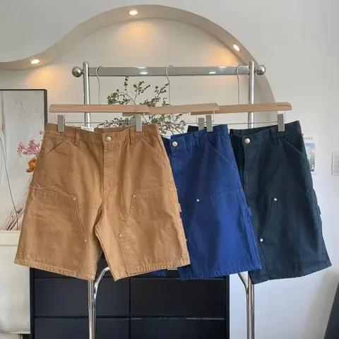 High-Waisted Utility Shorts in Camel, Navy, and Blue