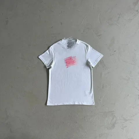 White T-Shirt with Pink Abstract Print