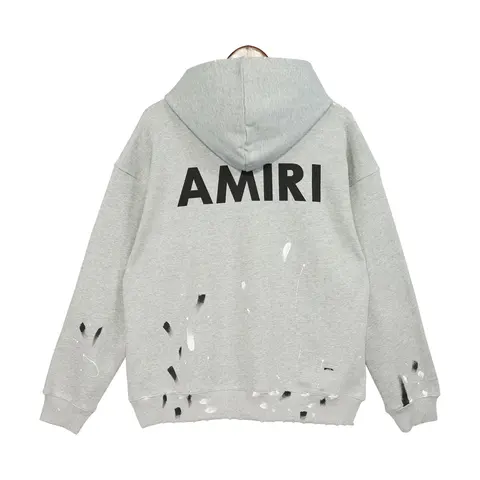 AMIRI Gray Hoodie with Distressed Design