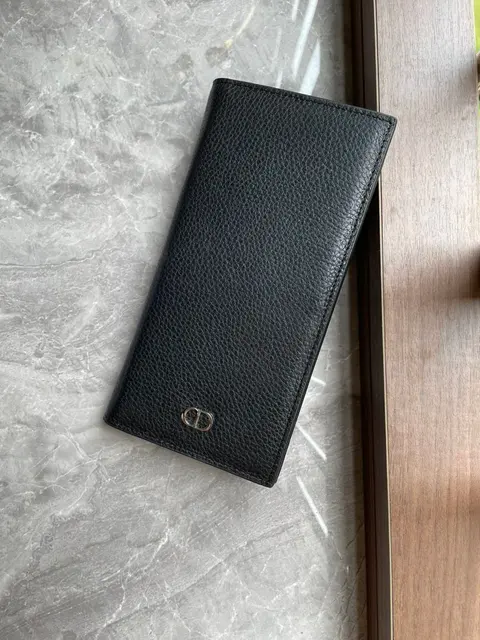 Dior Black Grained Leather Long Wallet