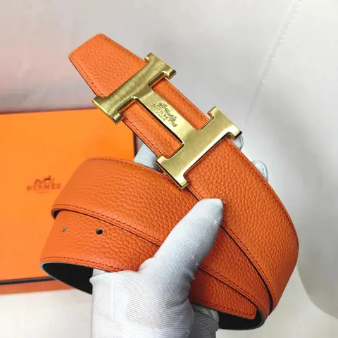 Hermès Orange Leather Belt with Gold H Buckle