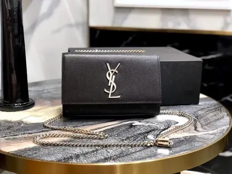 Saint Laurent Black Monogram Wallet on Chain