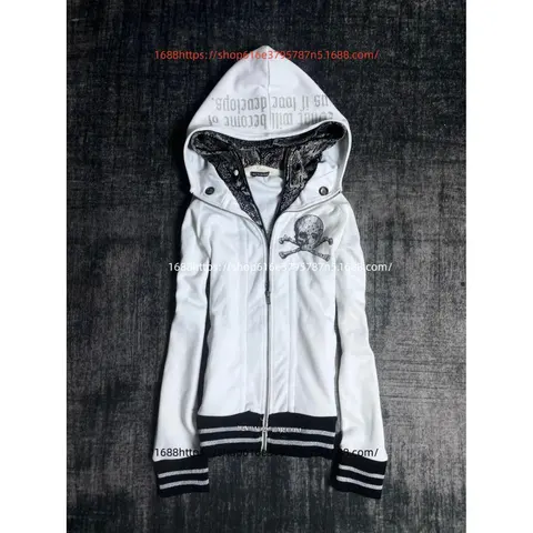 Abercrombie & Fitch White Hooded Jacket with Skull and Crossbones Design