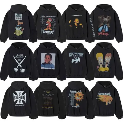 Collection of Black Hoodies Featuring Music Bands and Pop Culture Designs