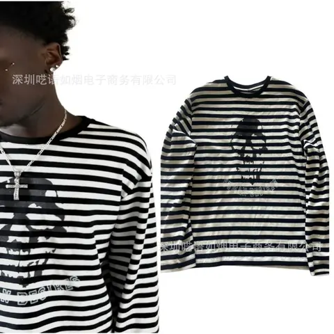 Striped Long Sleeve T-Shirt with Graphic Print