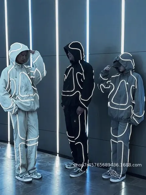 Neon Glow Reflective Hoodie and Pants Set