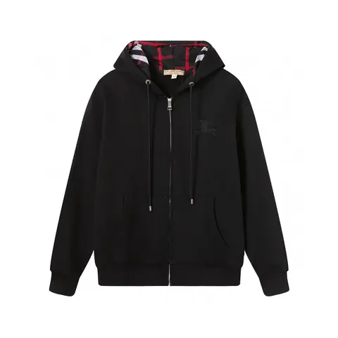 Burberry Black Zip-Up Hoodie with Check Lining
