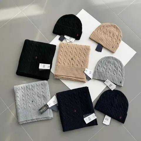 Polo Ralph Lauren Cable Knit Beanie and Scarf Set