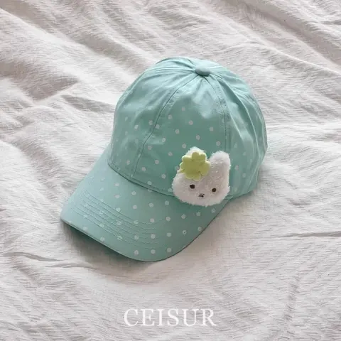 CEISUR Mint Green Polka Dot Cap with Fuzzy Bunny Patch
