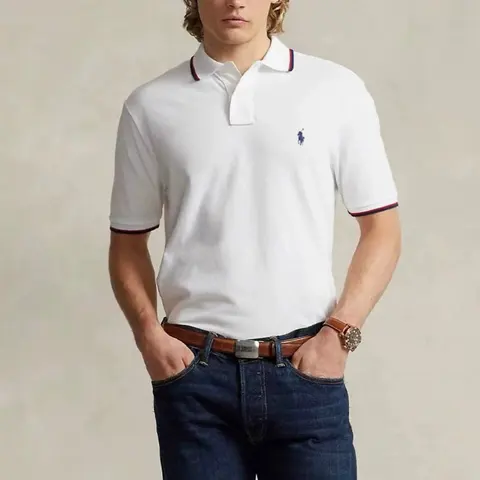 Ralph Lauren White Polo Shirt with Navy and Red Trim