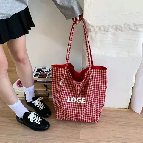 Red Checkered Tote Bag