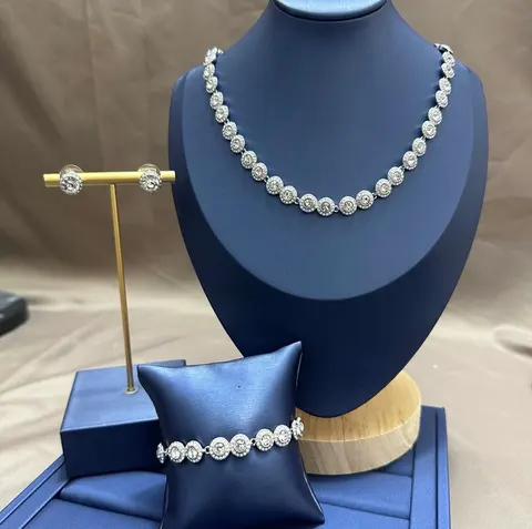 Crystal Rhinestone Necklace Earrings Bracelet Set