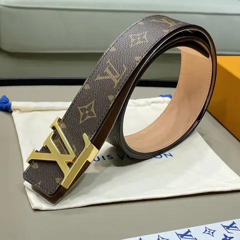 Louis Vuitton Monogram Belt with Gold-Tone LV Buckle
