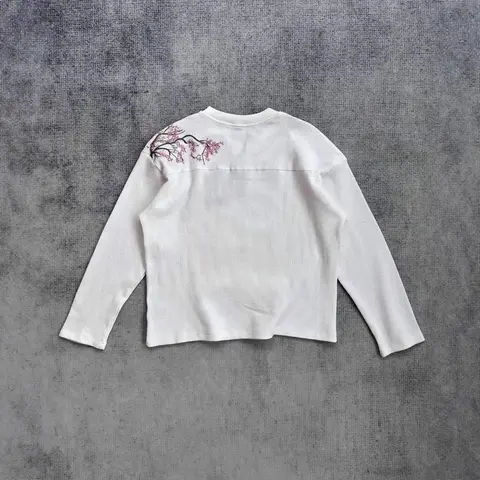 White Long Sleeve Top with Cherry Blossom Embroidery