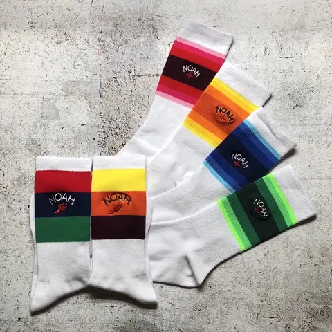 NOAH Rainbow Gradient Striped Cotton Socks with Cross-Wing Embroidery