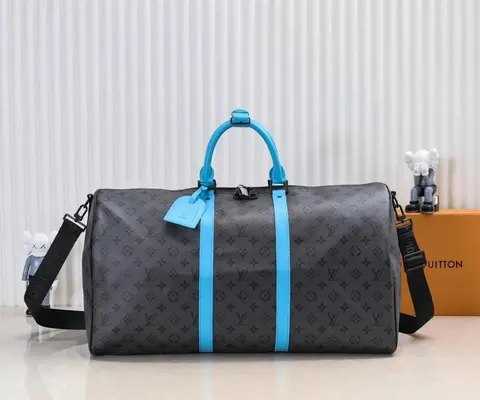 Louis Vuitton Keepall Duffle Bag Monogram Canvas with Blue Accents