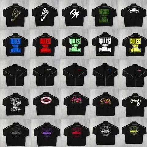 Corteiz Collection Black Jackets with Graphic Designs