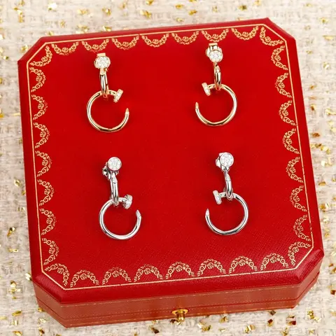 Gold and Silver Hoop Earrings Set with Crystal Studs