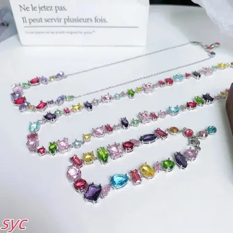 SYC Multicolor Crystal Statement Necklace Set