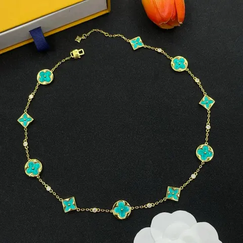 Gold Plated Turquoise Flower Necklace