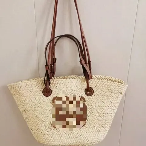 Woven Straw Tote Bag with Leather Handles