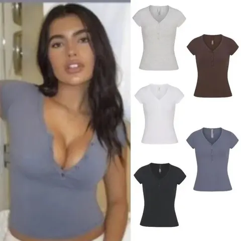 Short Sleeve Cotton Button-Up T-Shirt, New Vintage Style, Kardashian-Inspired Top
