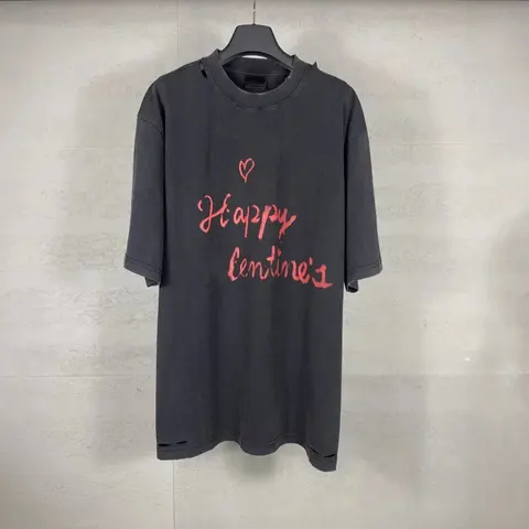 Black Oversized T-Shirt with 'Happy Valentine's' Print