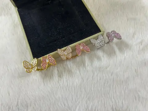 VCA Double Butterfly Ring with White and Pink Diamonds