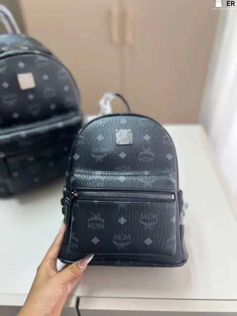 MCM Black Monogram Mini Backpack