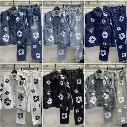 Denim Jacket and Pants Set with Floral Pattern Collection