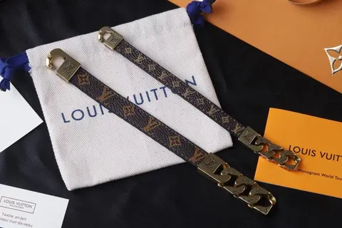 Louis Vuitton Monogram Bracelet with Gold-Tone Chain