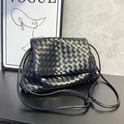 Black Woven Leather Crossbody Bag
