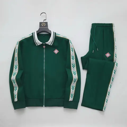 Green Track Suit with Floral Trim and Logo Patch