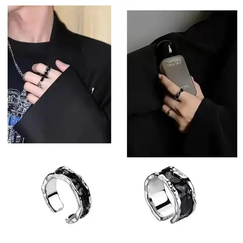 Black and Silver Textured Adjustable Ring