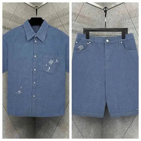 Marine Cotton Sport Denim Shirt and Shorts Set
