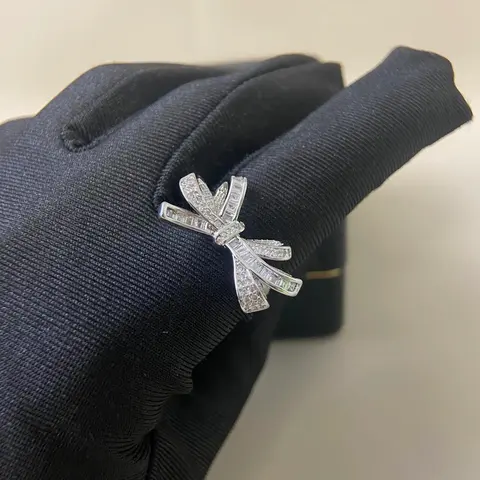 Butterfly-Inspired Rhinestone-Embellished Sterling Silver Ring