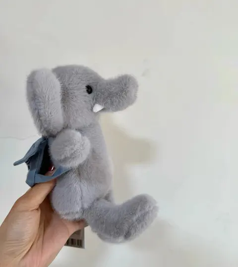 Gray Plush Elephant Stuffed Animal with Blue Backpack